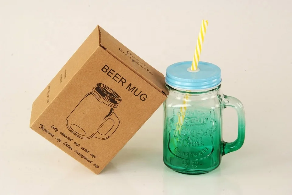 Popular Lead Free 16oz Clear Glass Beer Mason Jar Mug with lid