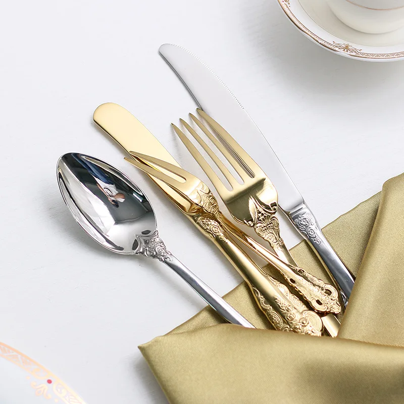 High Quality Flatware Set Stainless Steel Gold Spoon Fork Knife Restaurant Hotel Cutlery