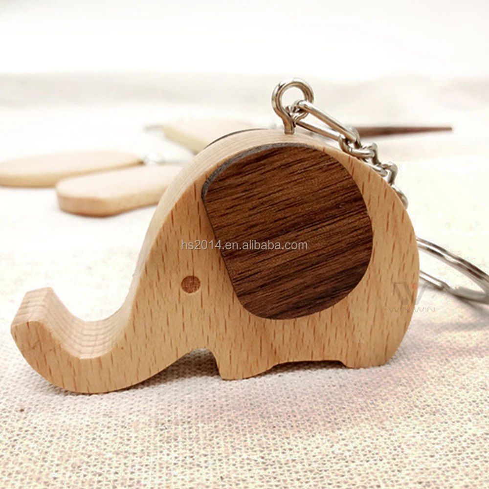 Custom Logo Cherry Koa Wood Keychain Keyring Custom Cute Elephant Keyrings For Handbag Holder