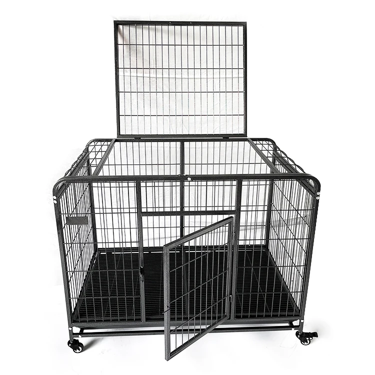 Large Stainless Steel Wooden Dog House Pet Transport Kennel Breathable Metal Mesh Dog Cage
