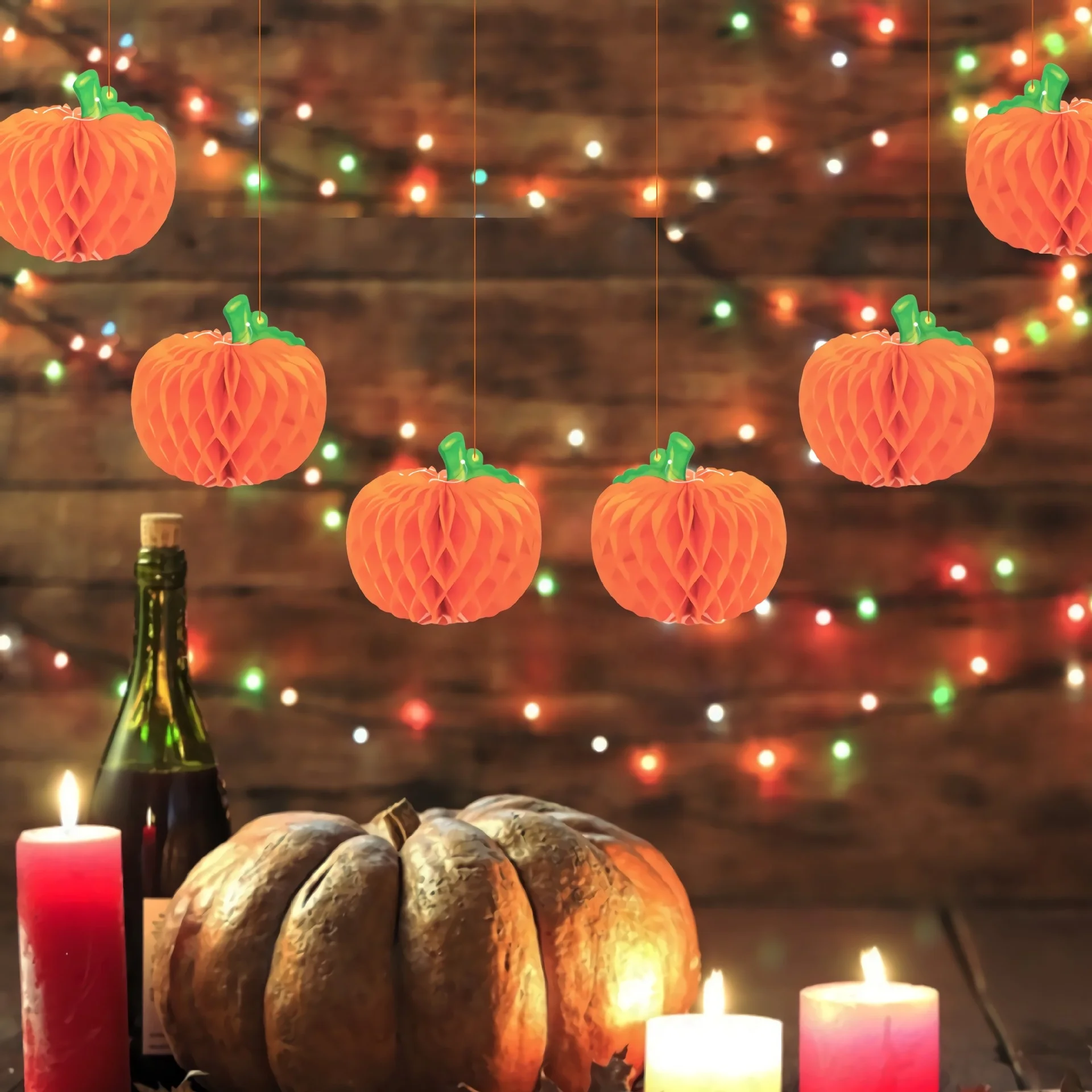 Pumpkin beehive balls for Halloween party decorations Pumpkin lanterns Hang decorated beehive balls for Halloween rave parties