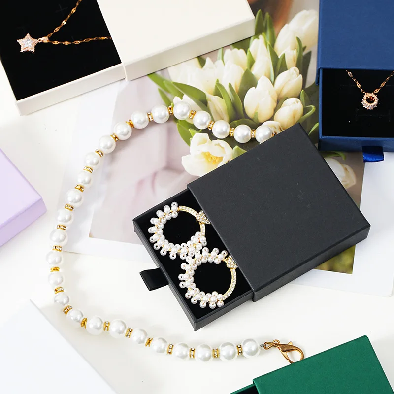 SSeeSY Small Custom Earring Bracelet Necklace Ring cases Gift Paper cardboard Drawer Jewelry Packaging Box With Logo