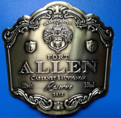 Custom 3D Metal stamping Die Cut Aluminium metal wine bottle sticker Logo with strong adhesives