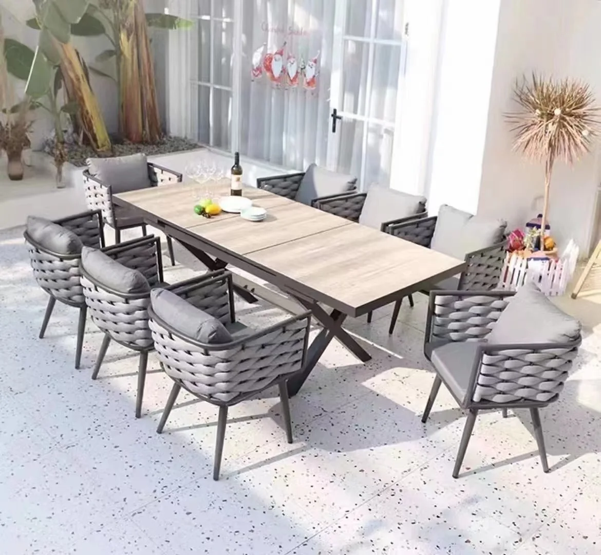 Luxury Modern Outdoor Dining Table And Chair Set 10 Person Patio Square Outdoor Dining Set