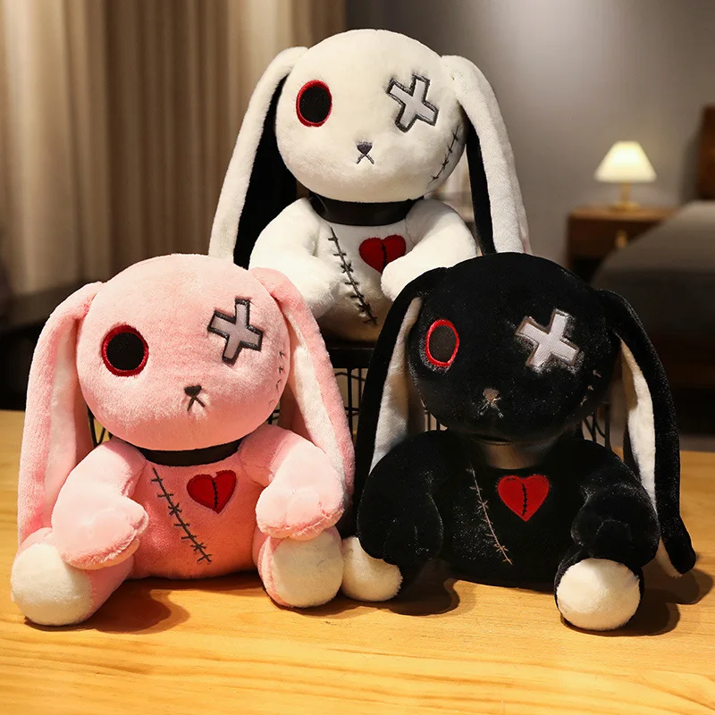 ROXGOCT Creepy Goth Bunny Plush Crazy Rabbit Plushie Toys, Spooky Gothic Bunny Stuffed Animal Cute Horror Halloween Plush Toy