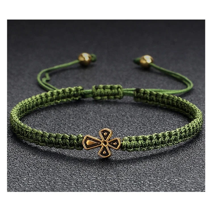 Christian Blue Red Rope Bless Adjustable Handmade Knot for Men Women Friendship Jewelry Gift Lucky Cross Braided String Bracelet