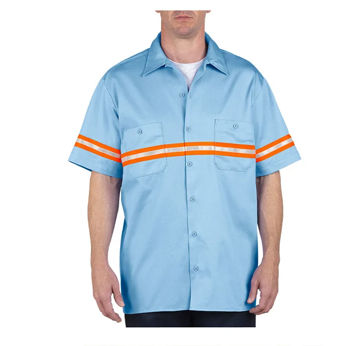 Wholesale Cotton Hi Viz Shirt Mens Work Shirt Blue Grey with Reflective Tape