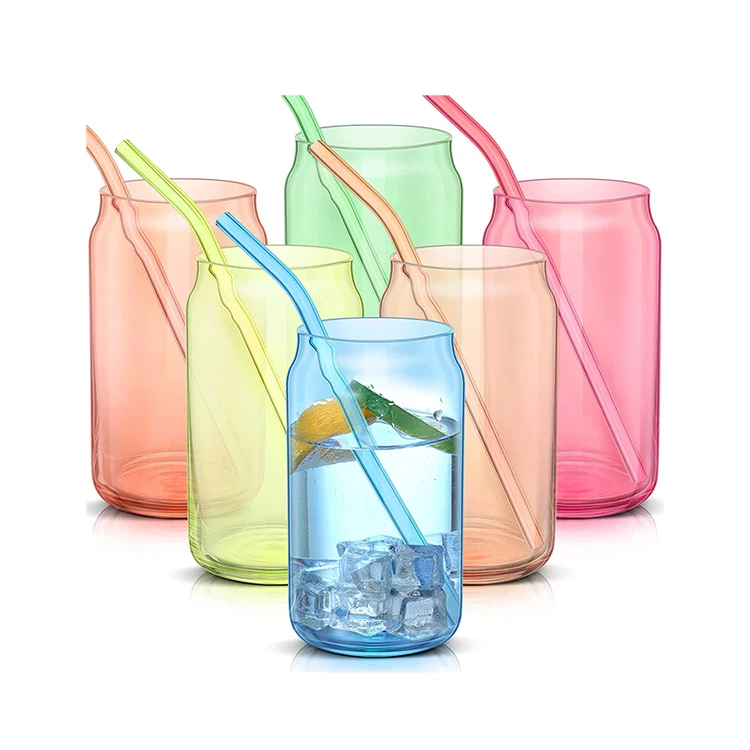 Wholesale Luxury Custom Logo 16oz High Borosilicate Colorful Glass Clear Cola Soda Shaped Cups Beer Tumbler  Can