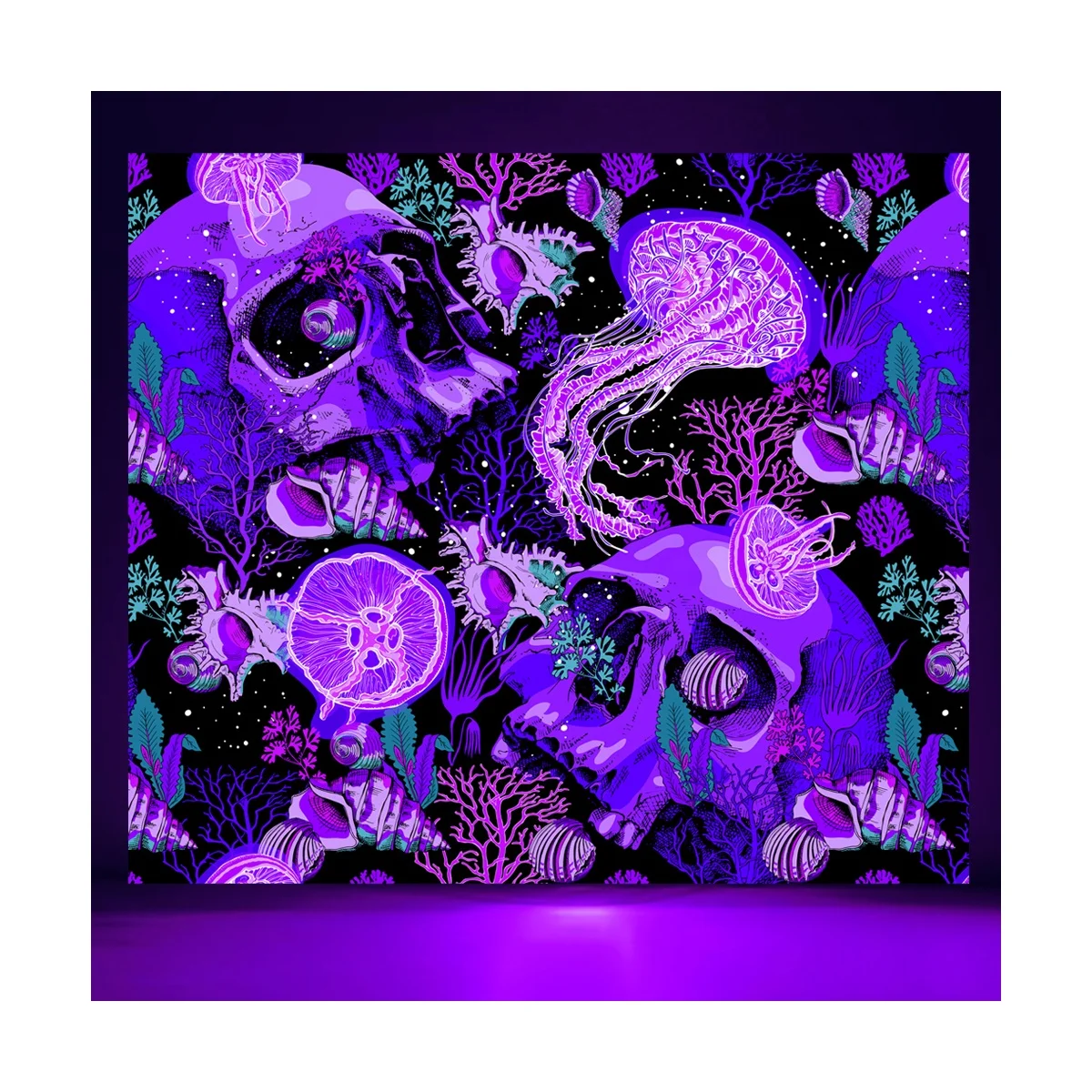 Customized Reusable Sublimation Skulls Psychedelic Theme UV Light Mushroom Design Fluorescent Glow In The Dark Tapestry
