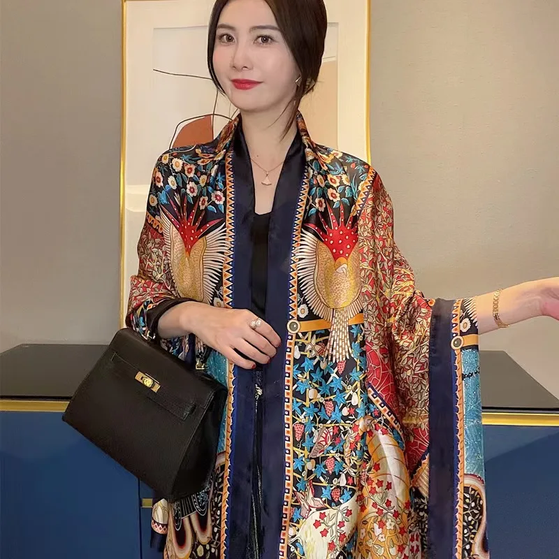 Женский шелковый шарф с принтом 100% длинный атласный модный дизайнерский легкие шарфы