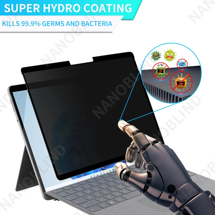 NANOBLIND 360 Degree Anti Spy Frame Glue Privacy filter For Microsoft Surface Pro 8 Easy Install Anti Glare scratch blue light