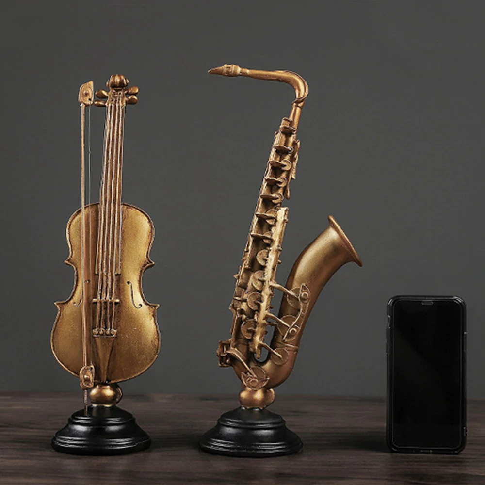 Classical Golden Resin Violin Ornaments Home Decor Mini Instrument Crafts Decoration Gift Craft Home Office Ornament