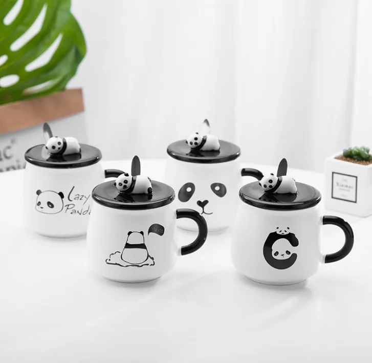 UCHOME  Creative ceramic cup Hand-painted panda cartoon cup with lid wholesale Custom logo mug