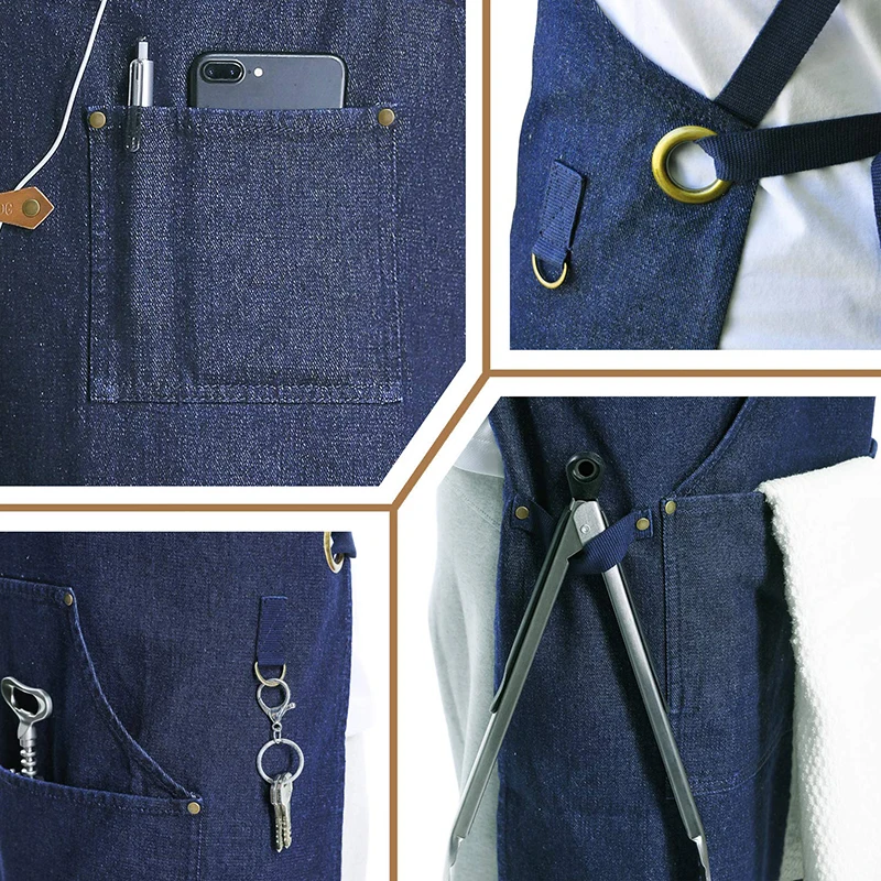 High Quality Durable Kitchen Apron Durable Denim Chef Apron with PP LDPE Cotton Canvas Fabric Materials for Barbers