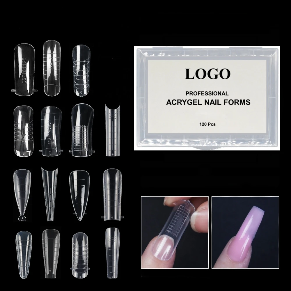 Private Label Professional Nail Extension Plastic Nail Forms Nails Shape Form Tips Reusable 120 pcs