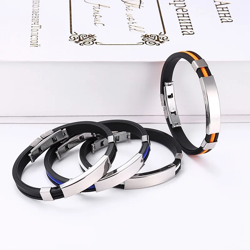 Stainless Steel Magnetic Clasps Armband Bangle Silicone Rubber Band Wristband