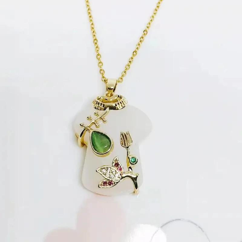 Cheongsam necklace female Jinyi jade white jade pendant Chinese style elegant temperament titanium steel clavicle chain