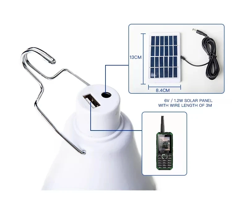 LED Portable Solar light Outdoor emergency lamp 3.5W Solar Rechargeable Bulb With solar panels Support USB Charging for phone