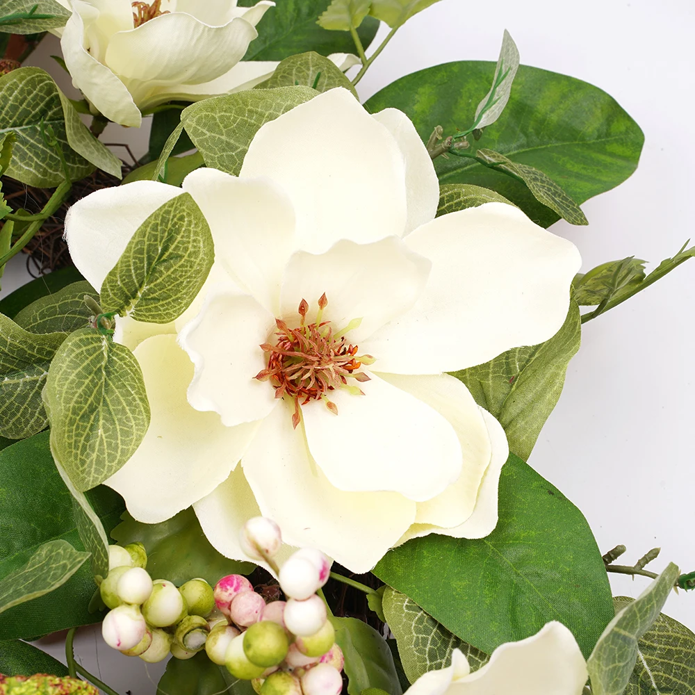 Artificial vivid floral garland decorative magnolia flowers ring wreaths decor