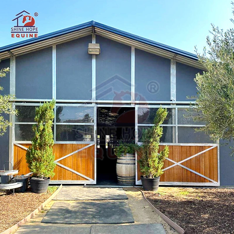 Hot Dip Galvanized Pine Bamboo Wood Horse Stable Sliding Door Style Horse Barn