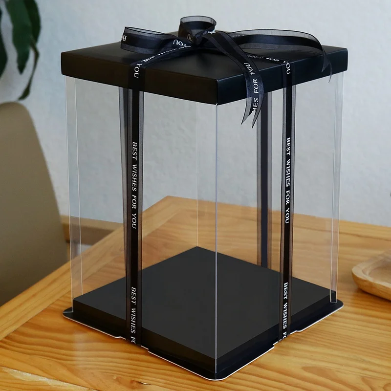 Customize Wholesale Luxury Birthday Tall Transparent Package Clear Cake Box