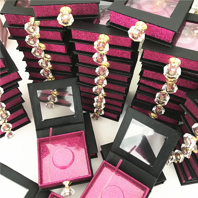 Wholesales Crystal handle NEW 25mm False Eyelashes Packaging Box Lash Boxes Custom Your Logo Fake 3d Mink Lashes Glitter Case