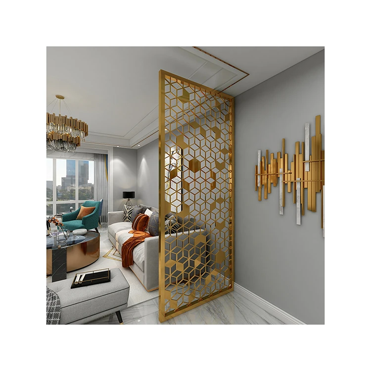 In house designs Foshan custom decorative gold metal folding screen room divider portable partition wall