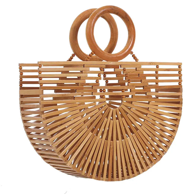 STOCK Handmade Clutch Tote Beach Bag Bamboo Half Round Handle Handbags For Women Beach Bag