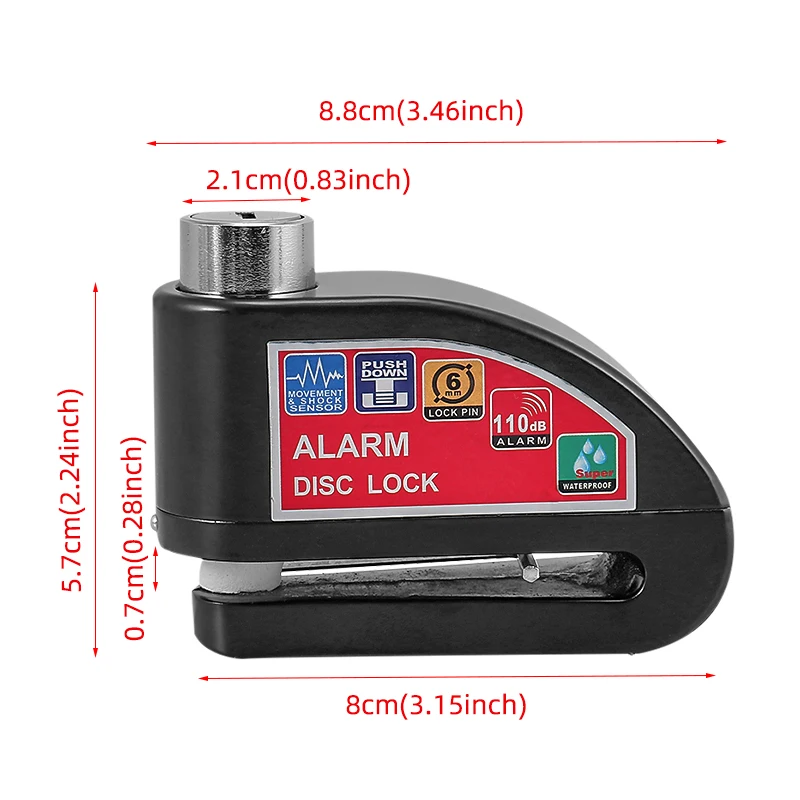 110Db Waterproof Bicycle Smart Disk Lock Alarm Motorcycle Bike Bicycle Disc Brake Reminder Safety Anti-Theft Lock