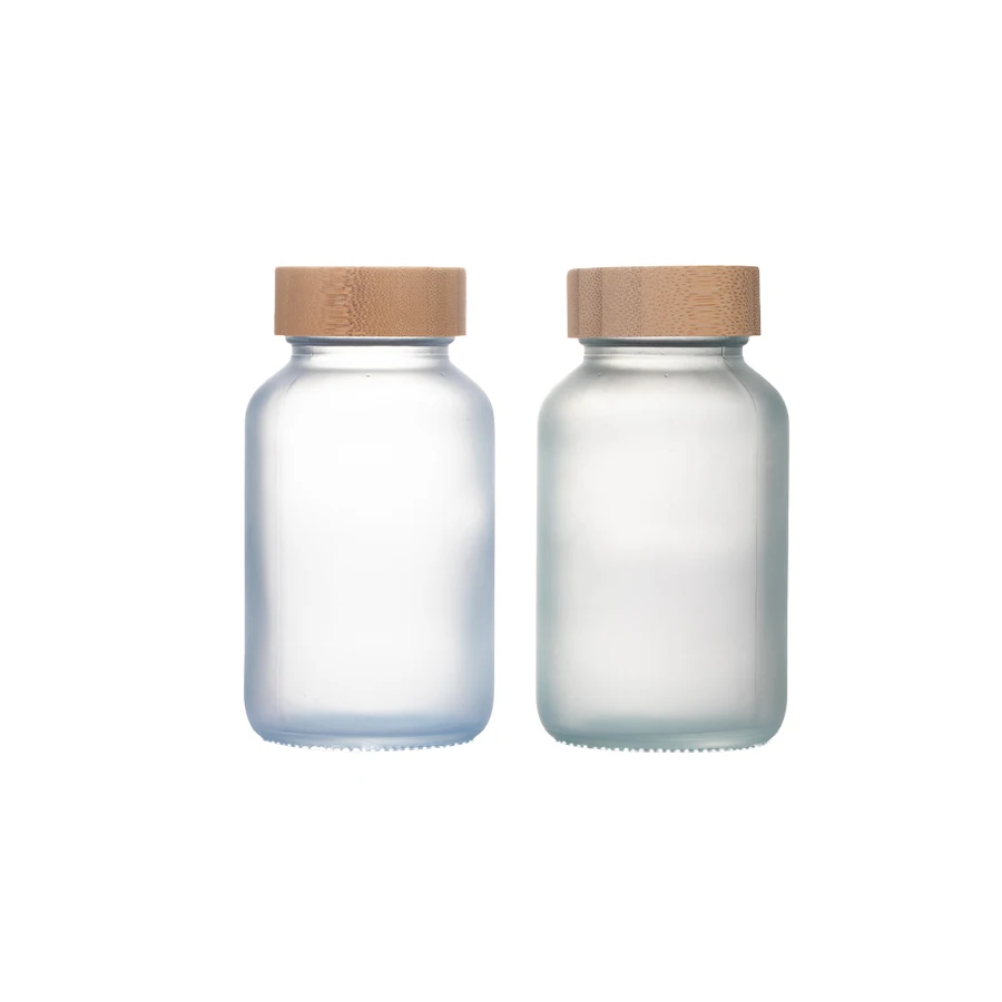200ml Matte Blue Glass Vitamin Supplement Bottle Luxury  Pill Capsules Bottle Gummy Container with Bamboo Lid