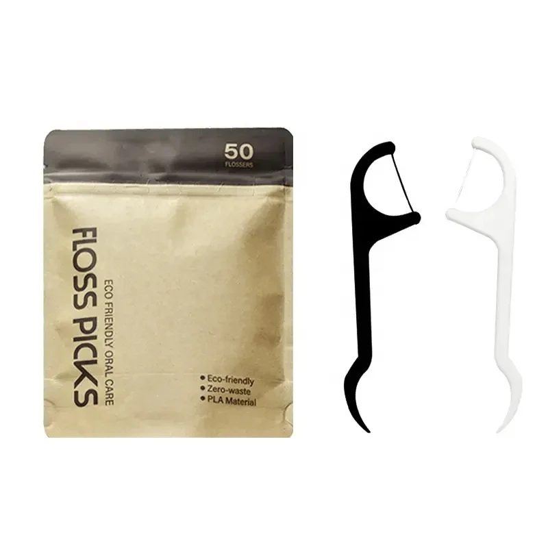Wholesale Low Moq Bamboo Charcoal Vegan Eco Friendly Biodegradable Disposable Mint Dental Floss Picks Teeth flosser