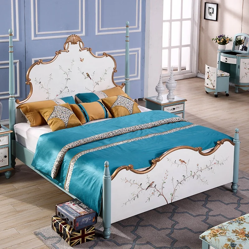 
Elegant hand painted Chinese style wood kids beds furniture frame bed set 