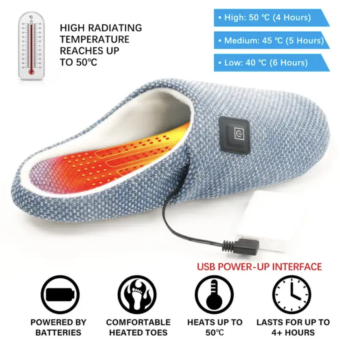 Bedroom Warm Shoes Heating Cozy Cotton Slippers for Wholesale Carbon Fiber Battery Powered Rechargeable Indoor Custom Winter PVC