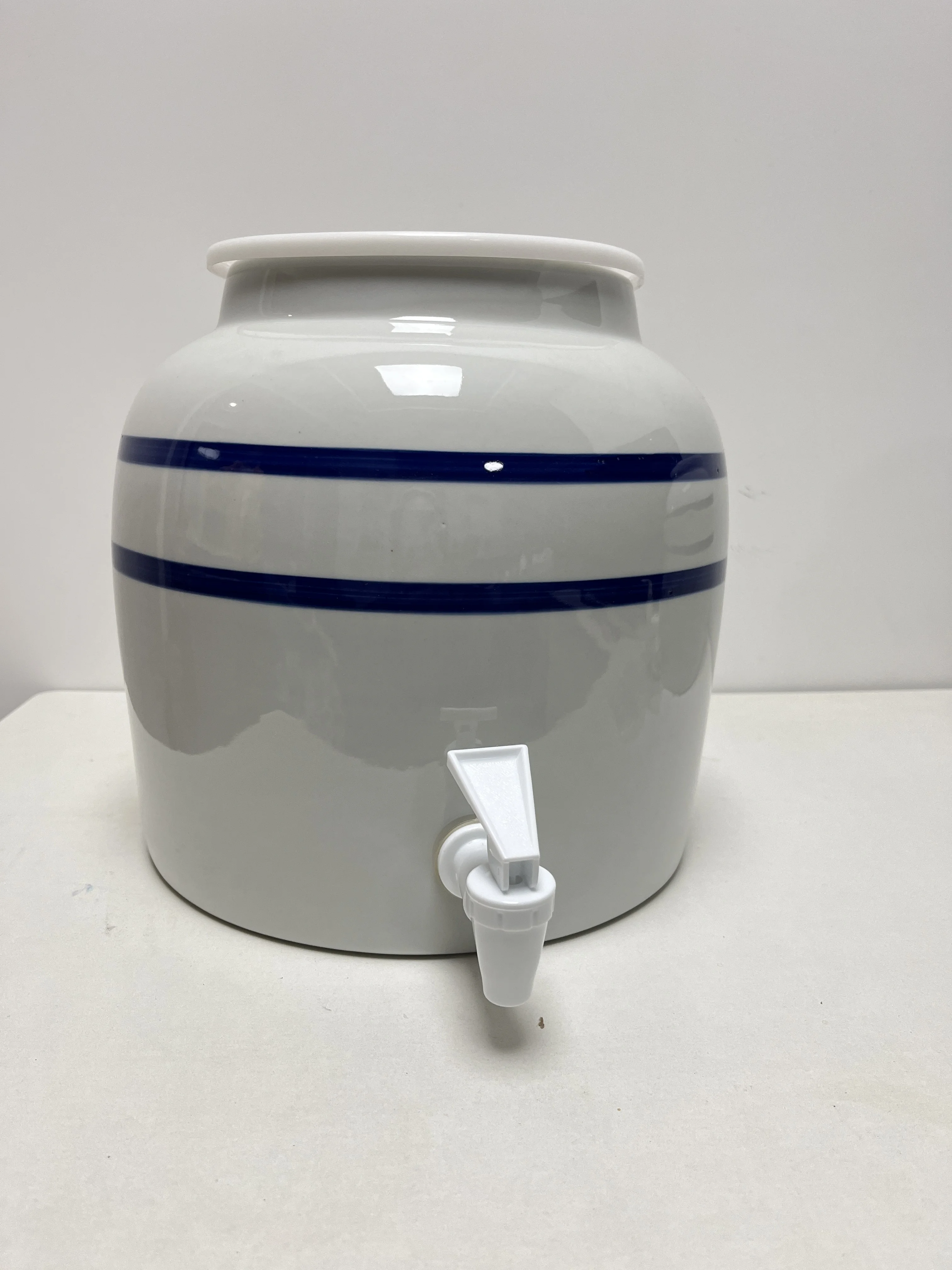 2 Gallon Lead Free Double Blue Black Green Stripe Porcelain Ceramic Water Dispenser Crock with Spigot