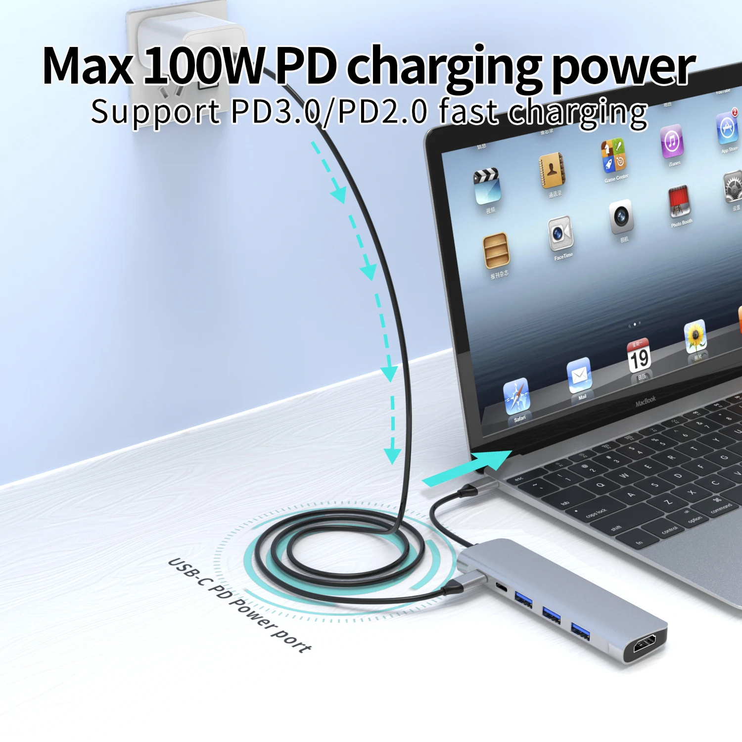 
direct deal usb c hub hdtv pd charging port converter adapter 6 in 1 30 type c hub usb 