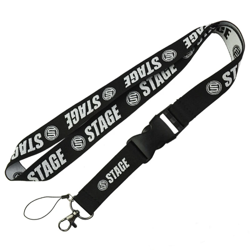 Black Color Lanyard Breakaway Custom Silkscreen Printing Logo Polyester Airbus Lanyards for Mobile Phone