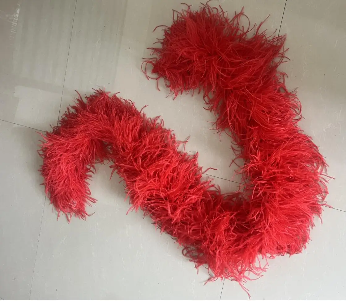 2M High Quality Natural Ostrich Feather Boas Red 12ply Thickness Suitable for Carnival Skirt Decoration Scarf