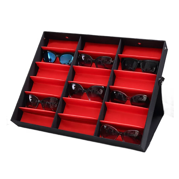 High Quality 18 Slot Luxury linen Tray glasses Storage Box Eyewear Display tray Sunglasses Optical display Eyeglass tray