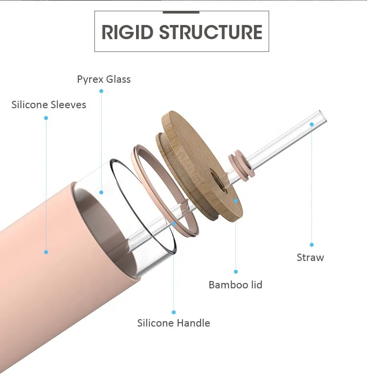 
Hot Sales BPA free bamboo lid silicone sleeve drinking glass tumbler cup with straw 15 Oz 