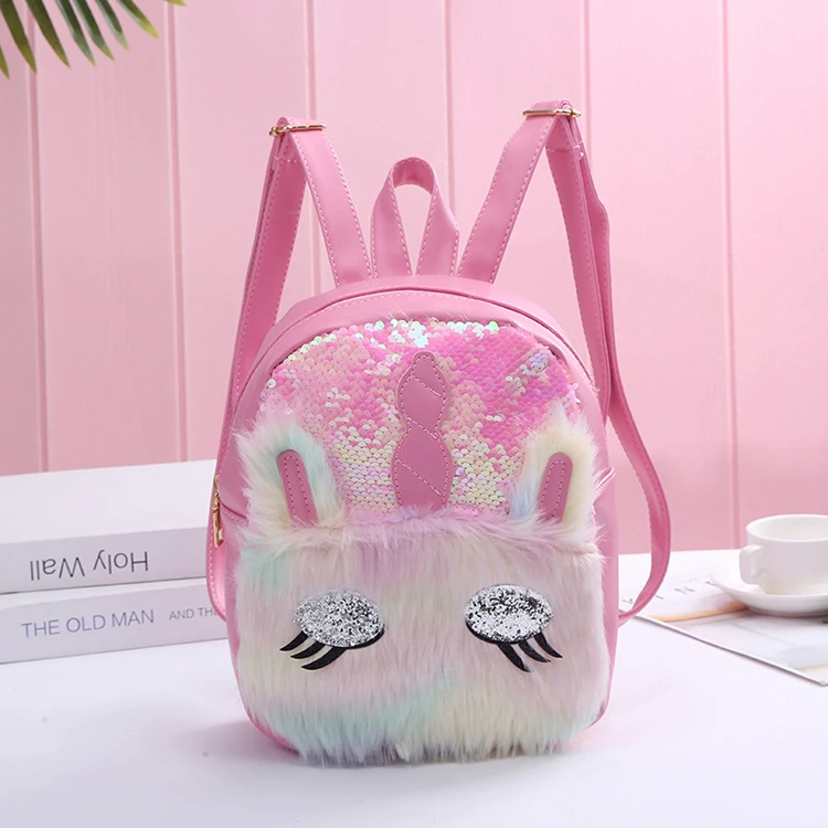 
In stock 2021 wholesale fashion New Cute plush leather Sequins Girls Backpack School Bags for girls can customized 