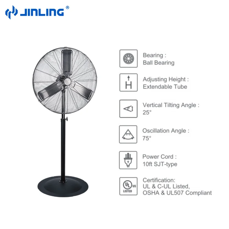 30inch Oscillating Heavy duty High Speed Metal blade workshop Industrial stand Pedestal fan 120V