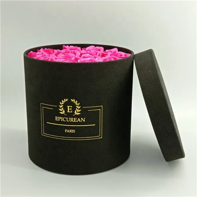 Velvet Custom Round flower gift box with lid