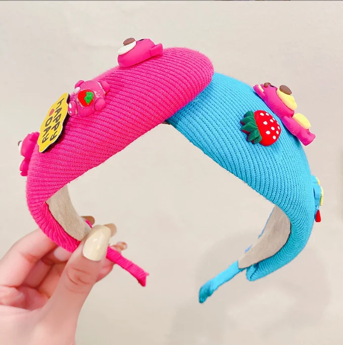 Cartoon double color block hair bands Handmade wide-brimmed hair bands Girls go out to press hair bands