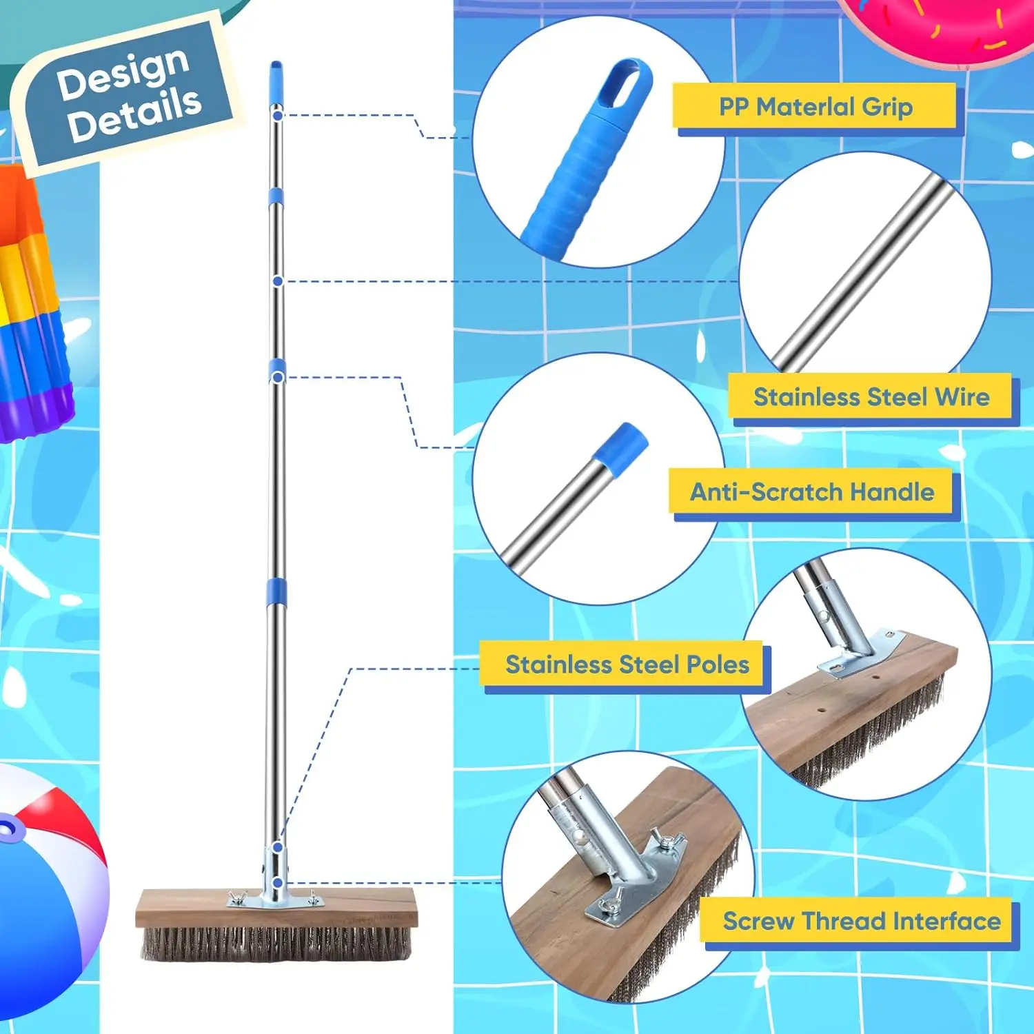 2 Pcs Stainless Steel Deck Wire Brush Concrete Brush Stiff Bristle Broom for Cleaning Scrubbing Removing Rough