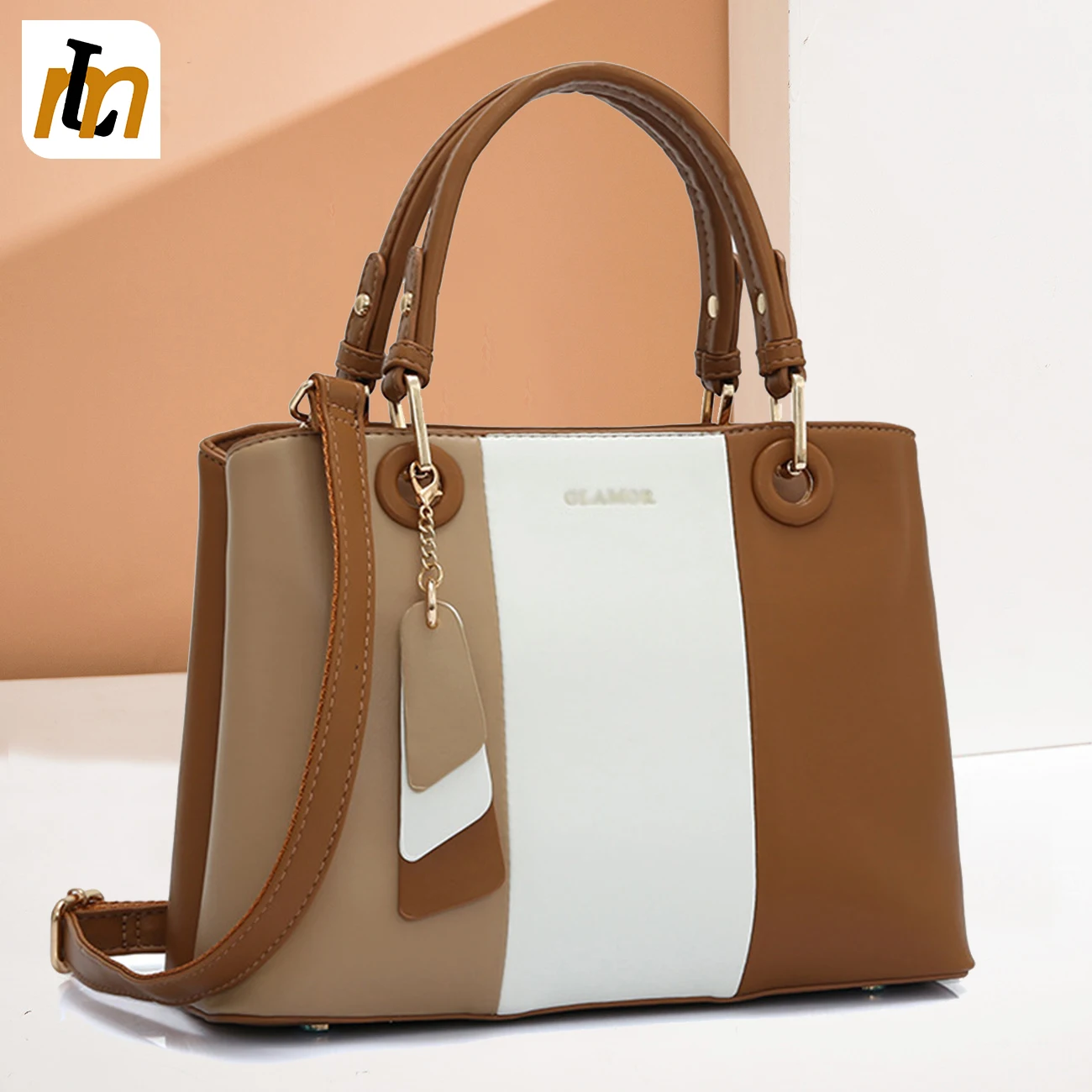 wholesale high quality stitching contrasting leather hand bag ladies big work bag leather tote bag for women