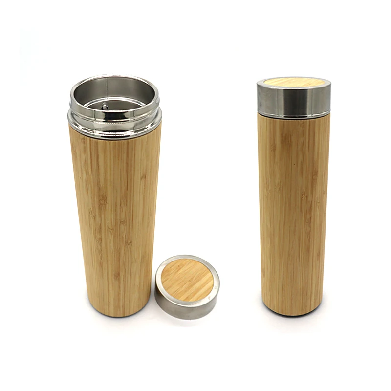 Bamboo Tea Tumbler Vacuum Insulated Best Stainless Steel Travel Mug with Tea Infuser and Mesh Filter