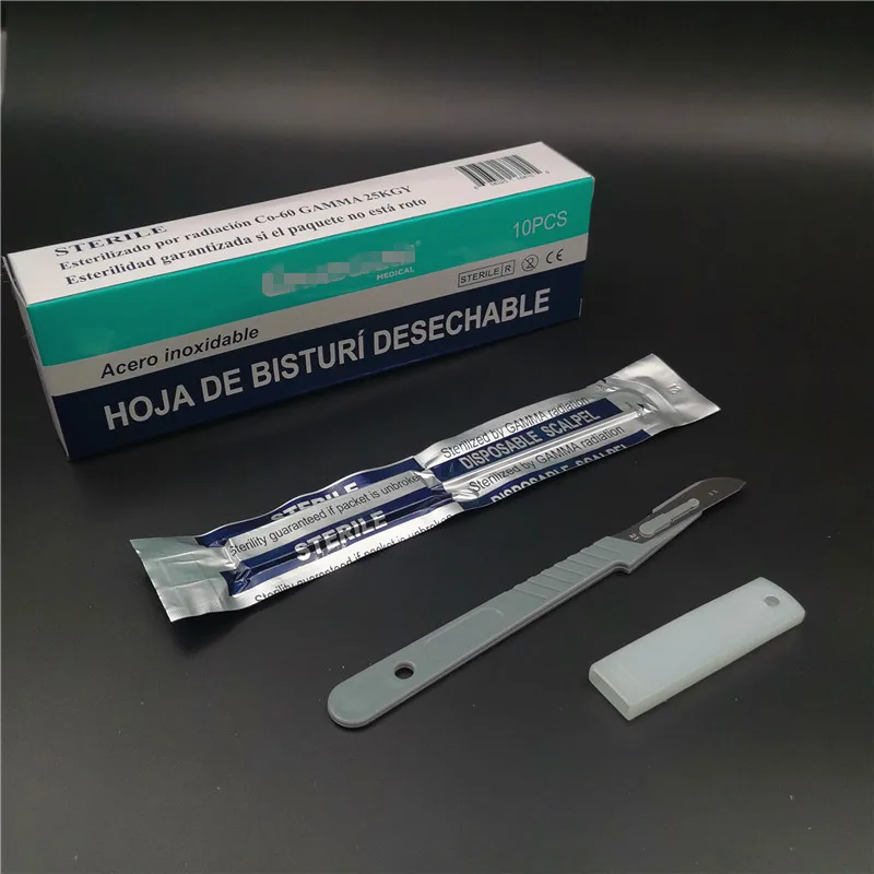 Disposable Medical Sterile Surgical Stainless Steel Scalpel Blade with Grey Plastic Handle NO. 21