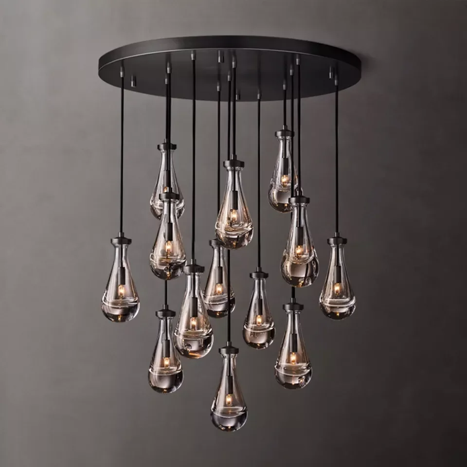 Luxury Modern Hotel Crystal Rustic Ceiling Lamp Rain Drop Pendant Lights Led Antique Brass Chandelier For Living Room