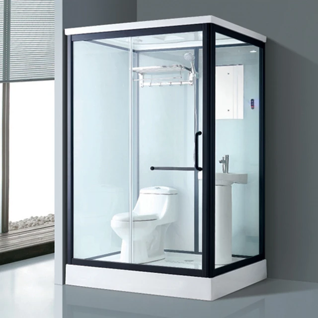 Modern Clear Glass Bathroom Shower Enclosure with Tray Square Aluminum Frame Shower Rooms Stall Kits