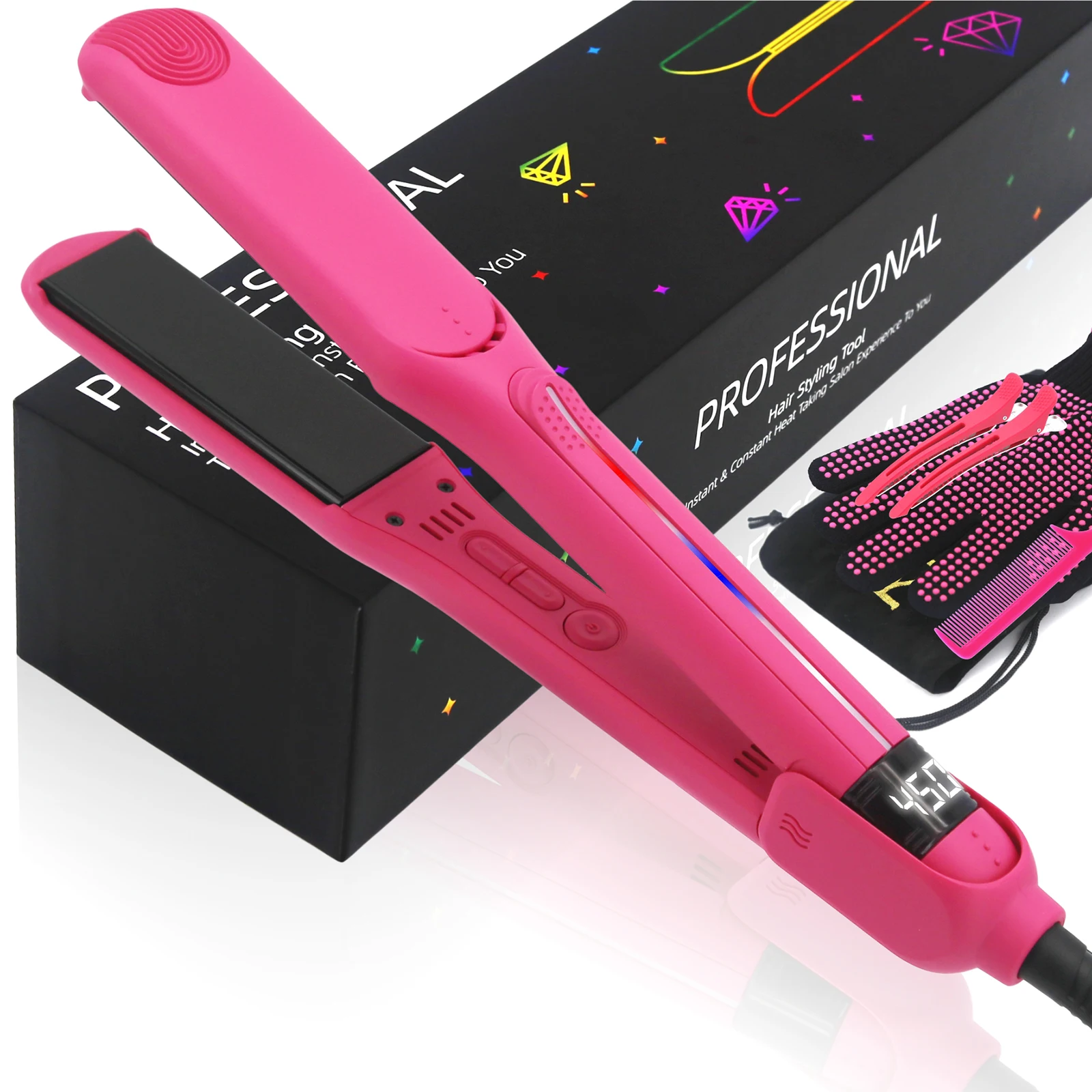 2 in 1 Custom Flat Irons Titanium Flat Irons Hair Straightener Profesional Portable Infrared Hair Straightener